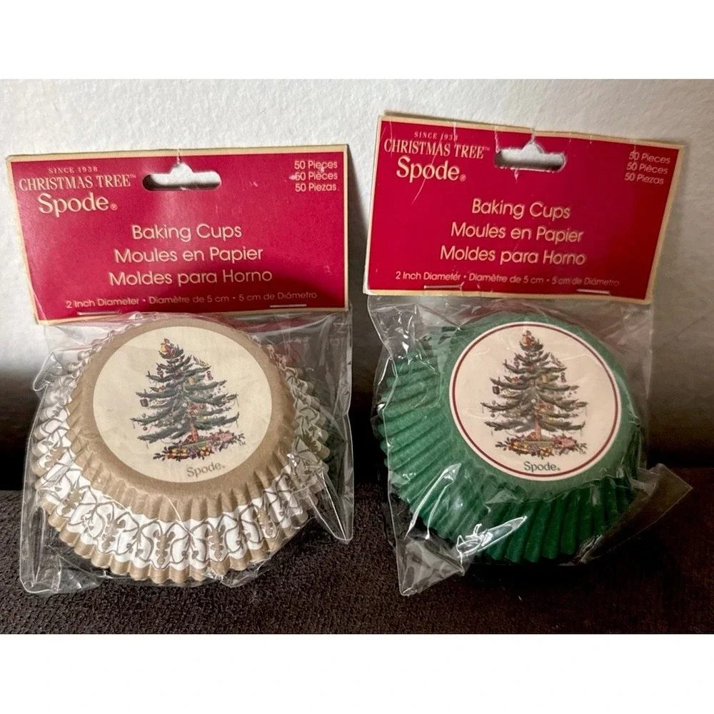 100 Spode CHRISTMAS TREE Cupcake Muffin Baking Cups Beige & Green (2 Packs)